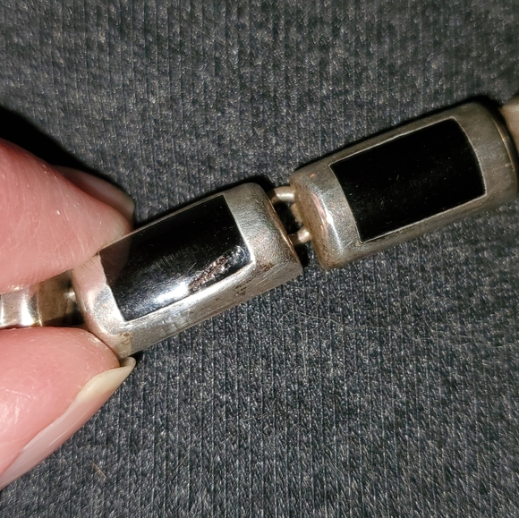 Heavy Vintage Mexico Sterling black onyx inlay Necklace - Picture 14 of 15